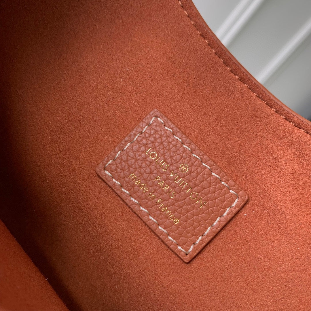 Louis Vuitton Classic Tan Leather Crescent Shoulder Bag with Gold Padlock