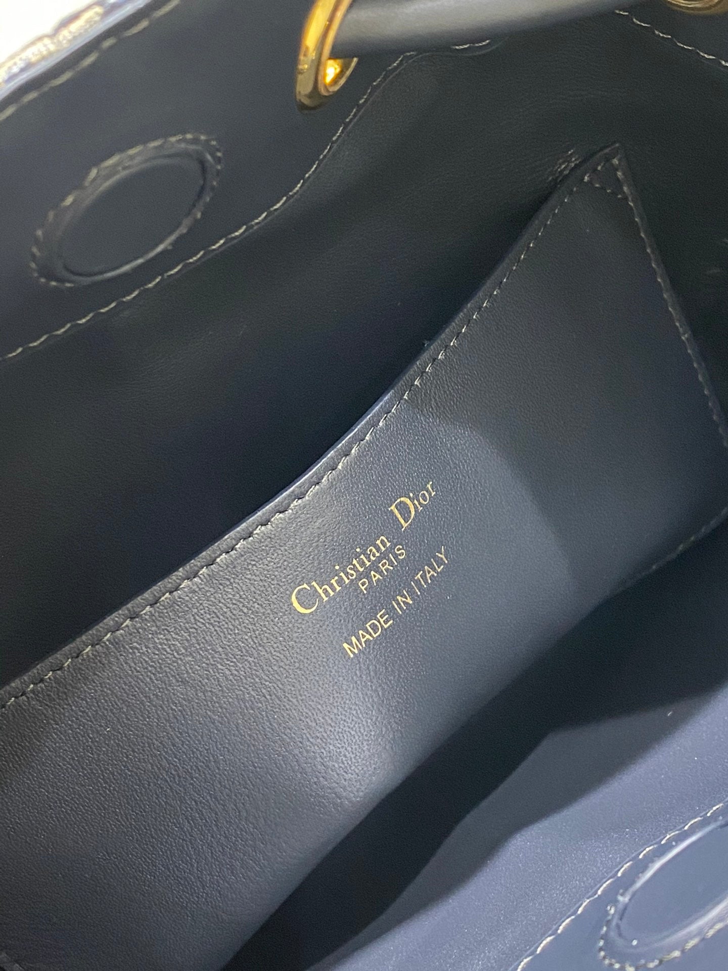 Dior Navy Blue Monogram Jacquard Bucket Bag with Top Handles