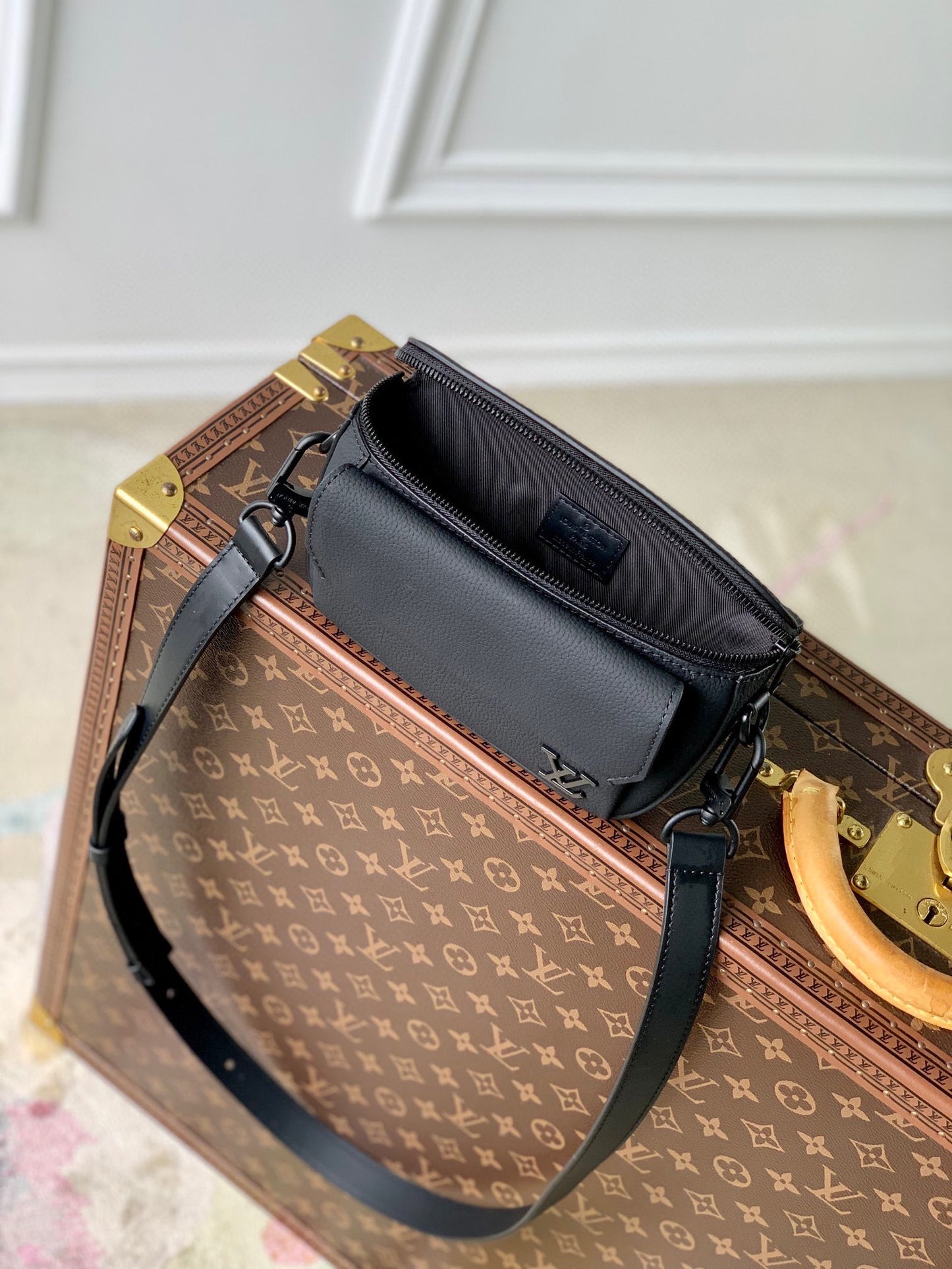 Louis Vuitton Minimalist Matte Black Leather Waist Bag Utility Belt Pack