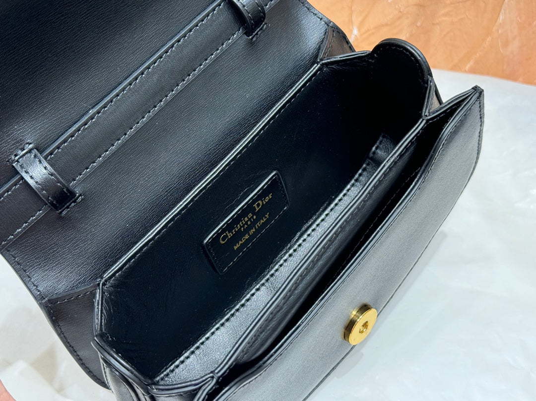 Dior Classic Black Leather Crossbody Bag with Top Handle and Gold Clasp