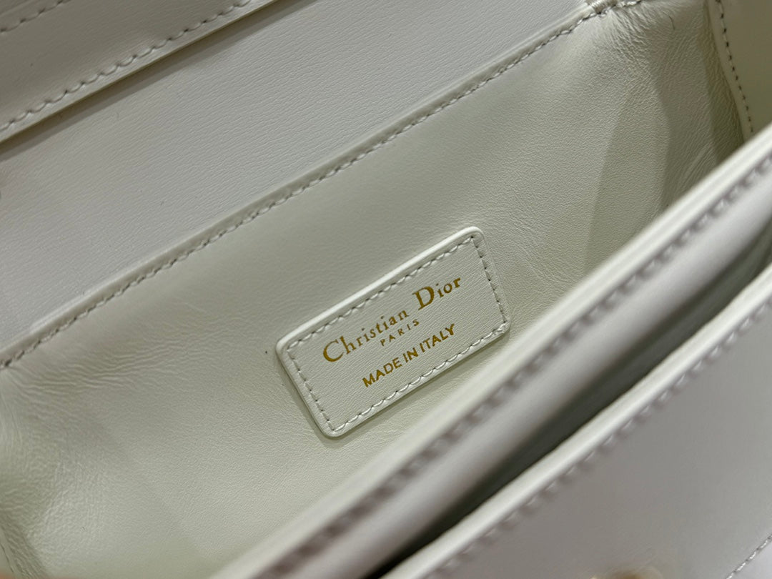 Dior Elegant Off-White Leather Top Handle Crossbody Bag with Gold Buckle