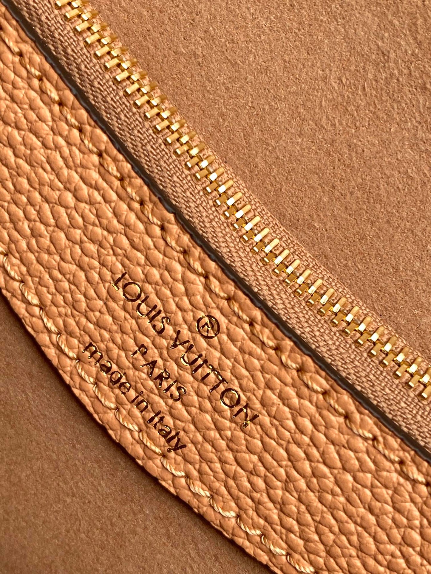 Louis Vuitton Classic Tan Embossed Leather Shoulder Bag with Gold Buckle
