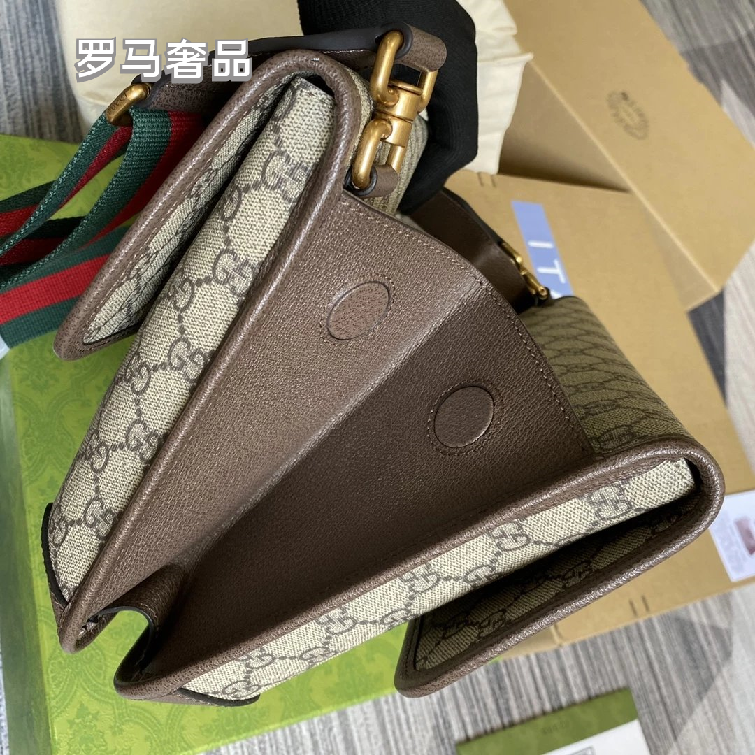 Gucci Vintage Monogram Canvas Crossbody Bag with Web Strap and Leather Trim