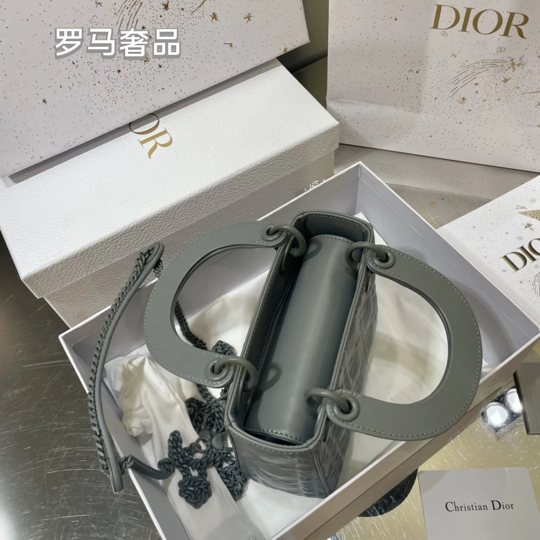 Dior Matte Beige Quilted Leather Mini Handbag with Top Handle and Chain