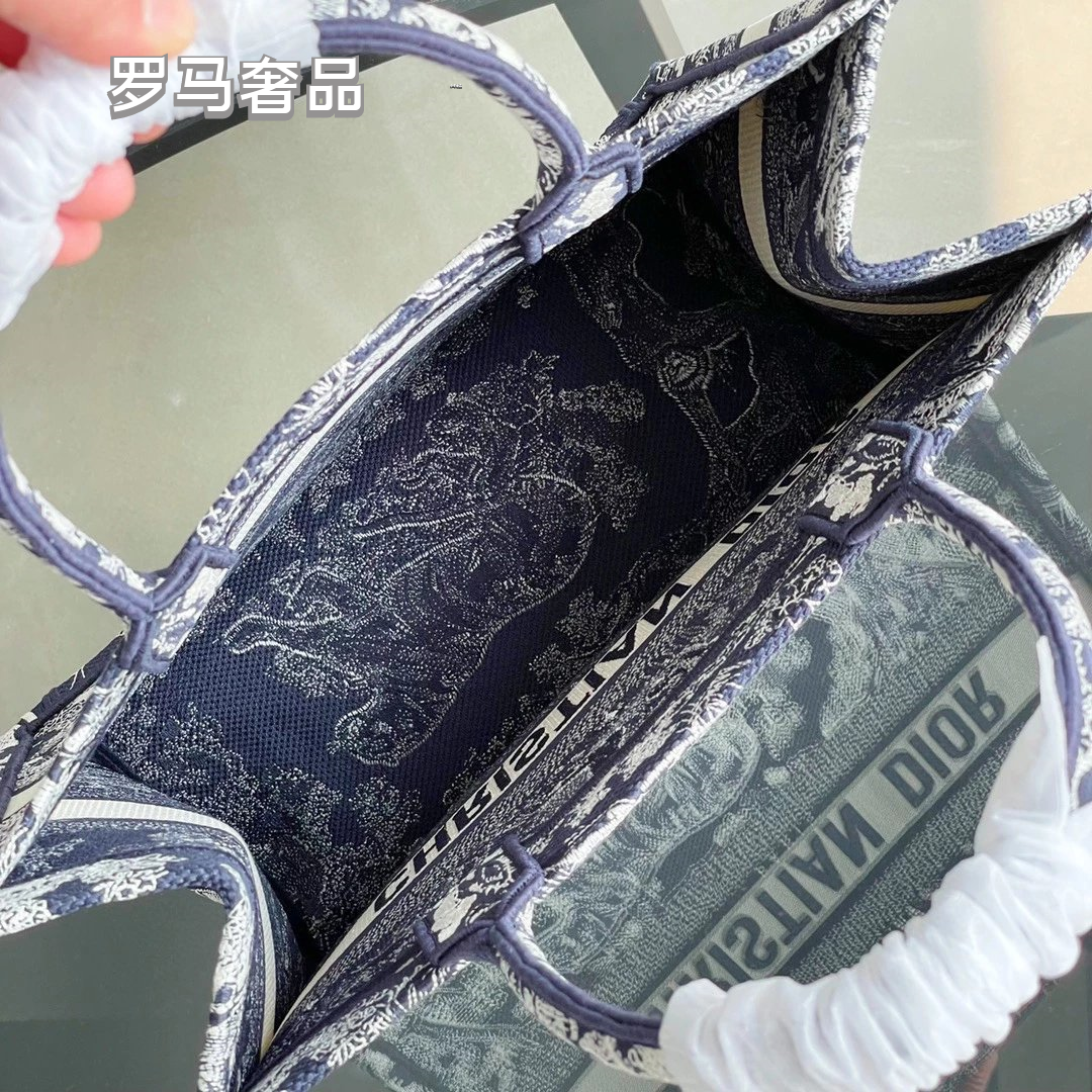 Dior Vintage Toile Embroidered Canvas Tote Bag Luxury Floral Handbag