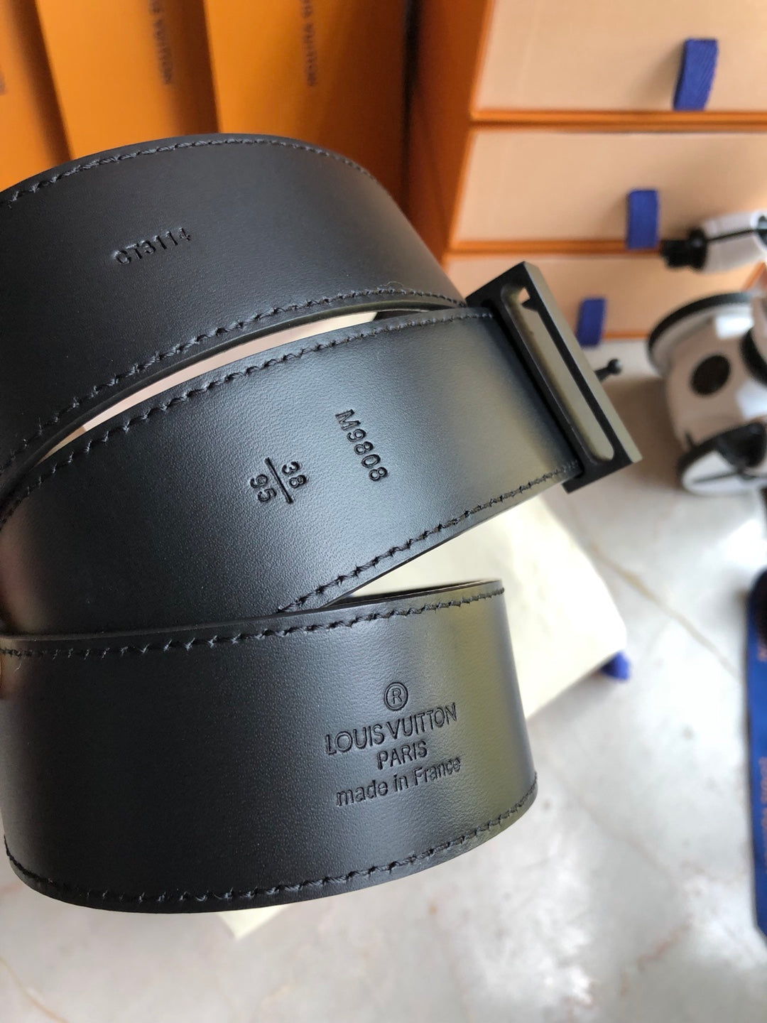 Louis Vuitton LV Initiales 40mm Reversible Belt, Damier Graphite Canvas &amp; Black Leather, Matte Black Buckle