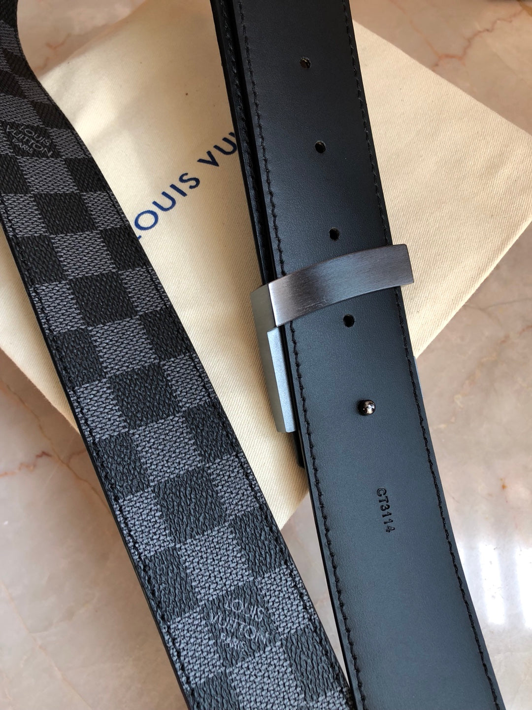 Louis Vuitton LV Initiales 40mm Reversible Belt - Damier Graphite Canvas with Matte Black Buckle, Men's Designer Accessory