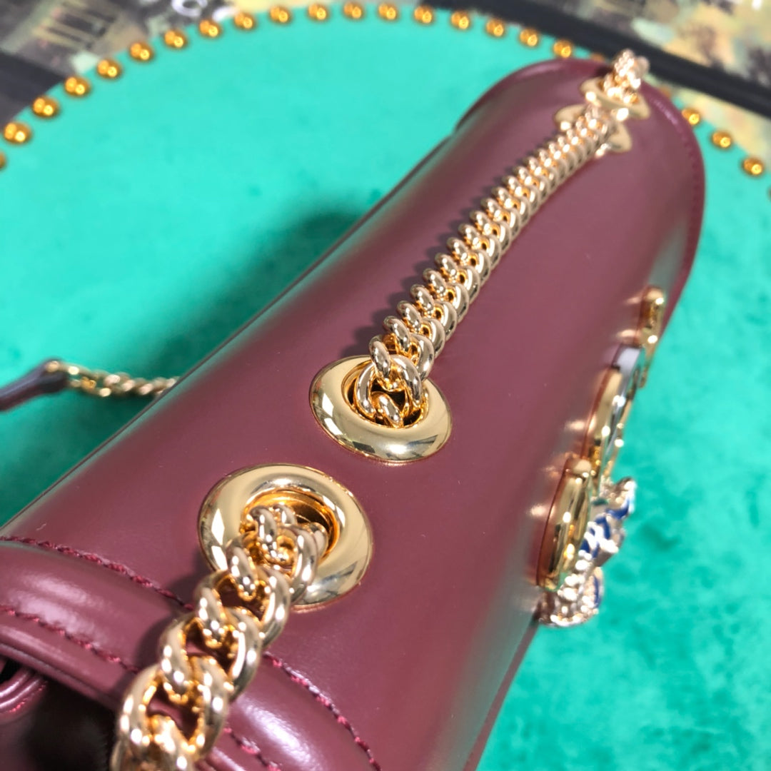 Gucci Rajah Medium Burgundy Leather Shoulder Bag with Tiger Head