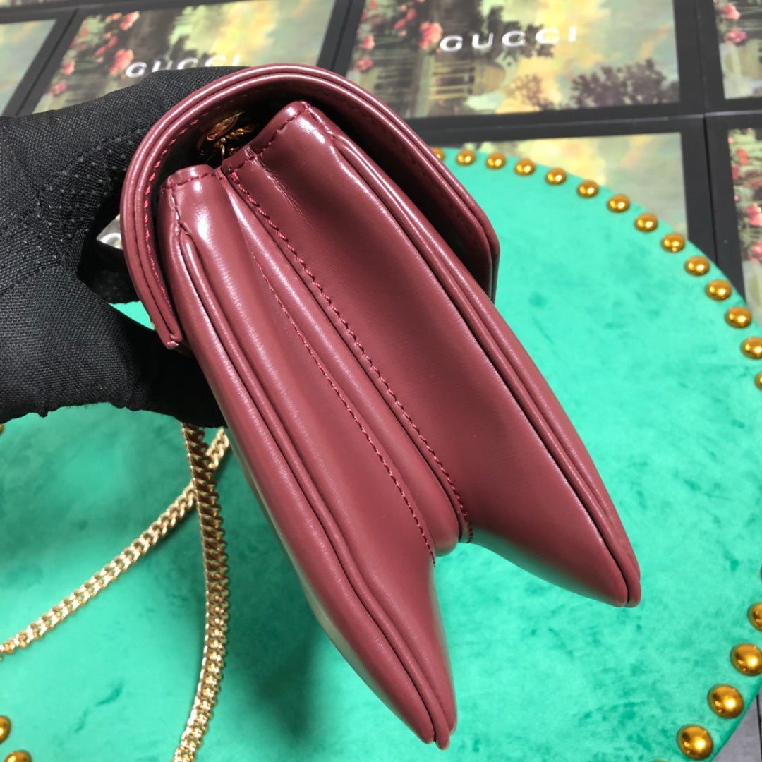 Gucci Burgundy Envelope Leather Shoulder Bag with Tiger Head Emblem