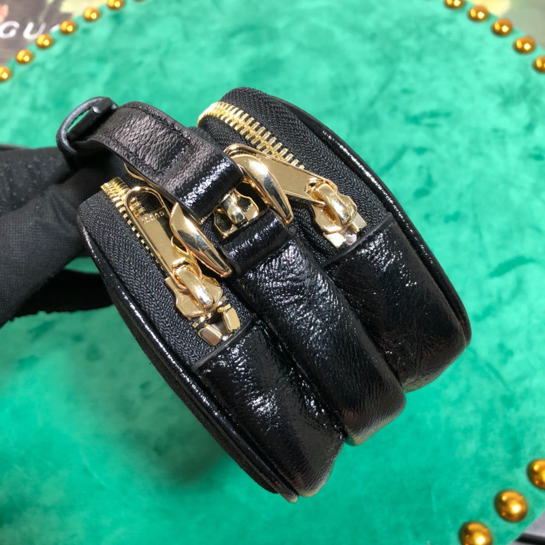 Gucci Ophidia Small Shoulder Bag in Black Suede and Patent Leather
