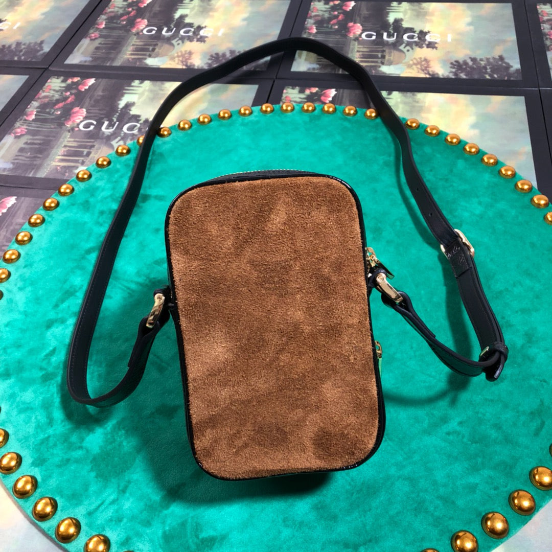 Luxury Brown Suede Mini Crossbody Bag with Web Stripe and GG Detail