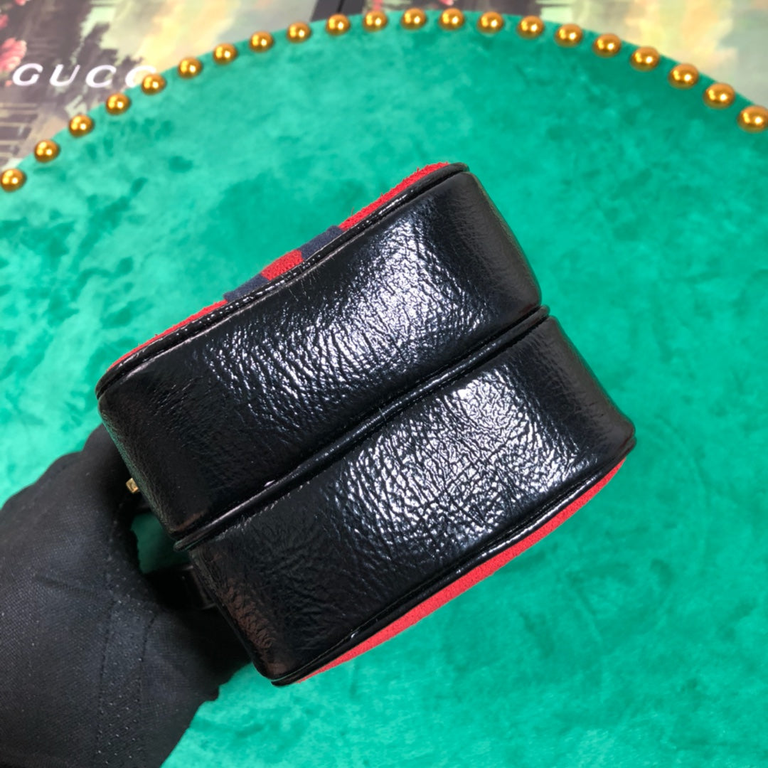 Gucci Vintage Red Suede Mini Crossbody Shoulder Bag with Web Stripe