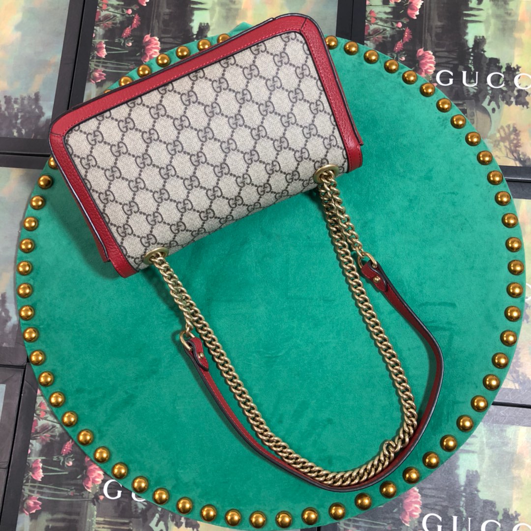 Gucci GG Marmont Small Shoulder Bag - GG Supreme Canvas with Red Leather Trim