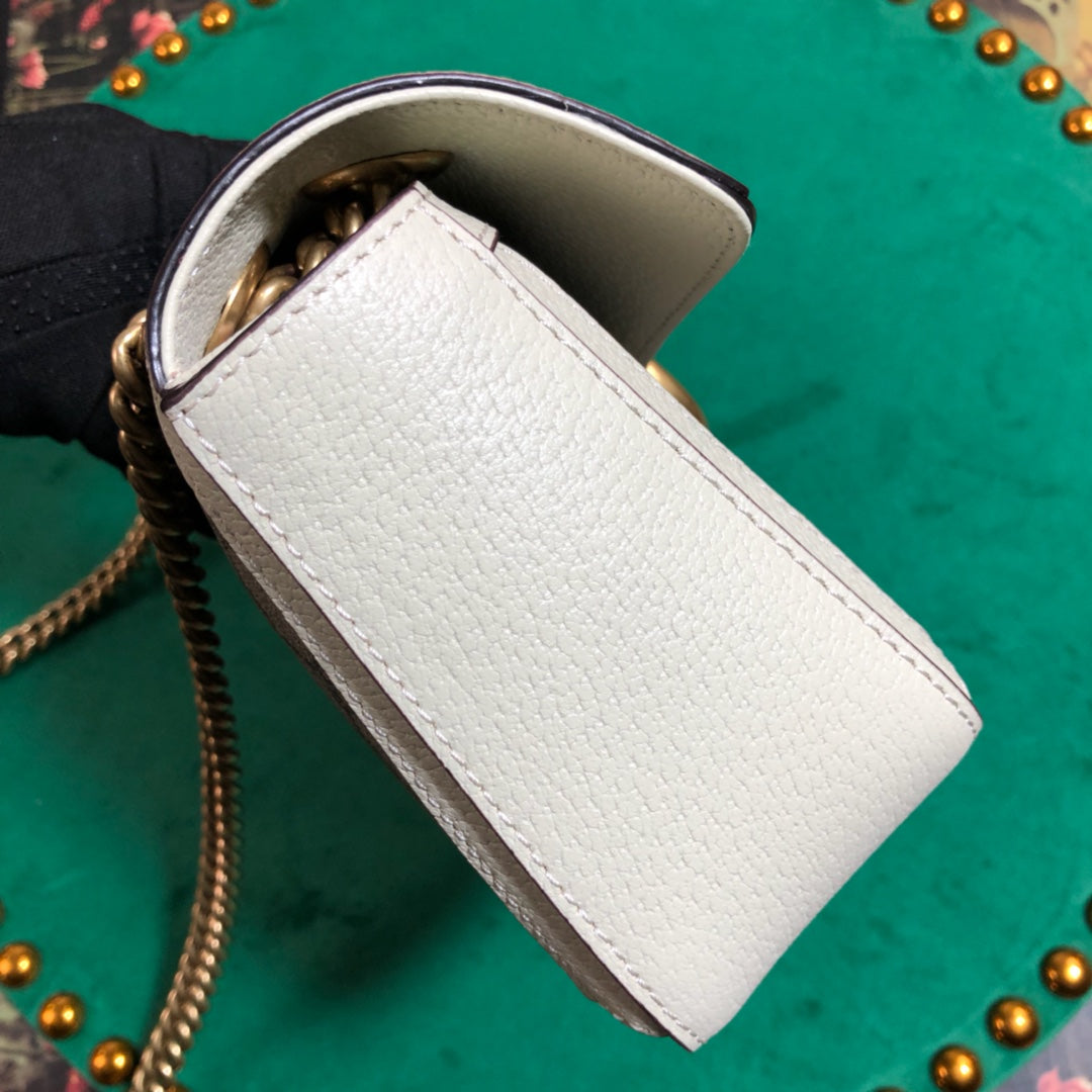 Gucci GG Marmont Small Shoulder Bag in GG Supreme Canvas with White Leather Trim