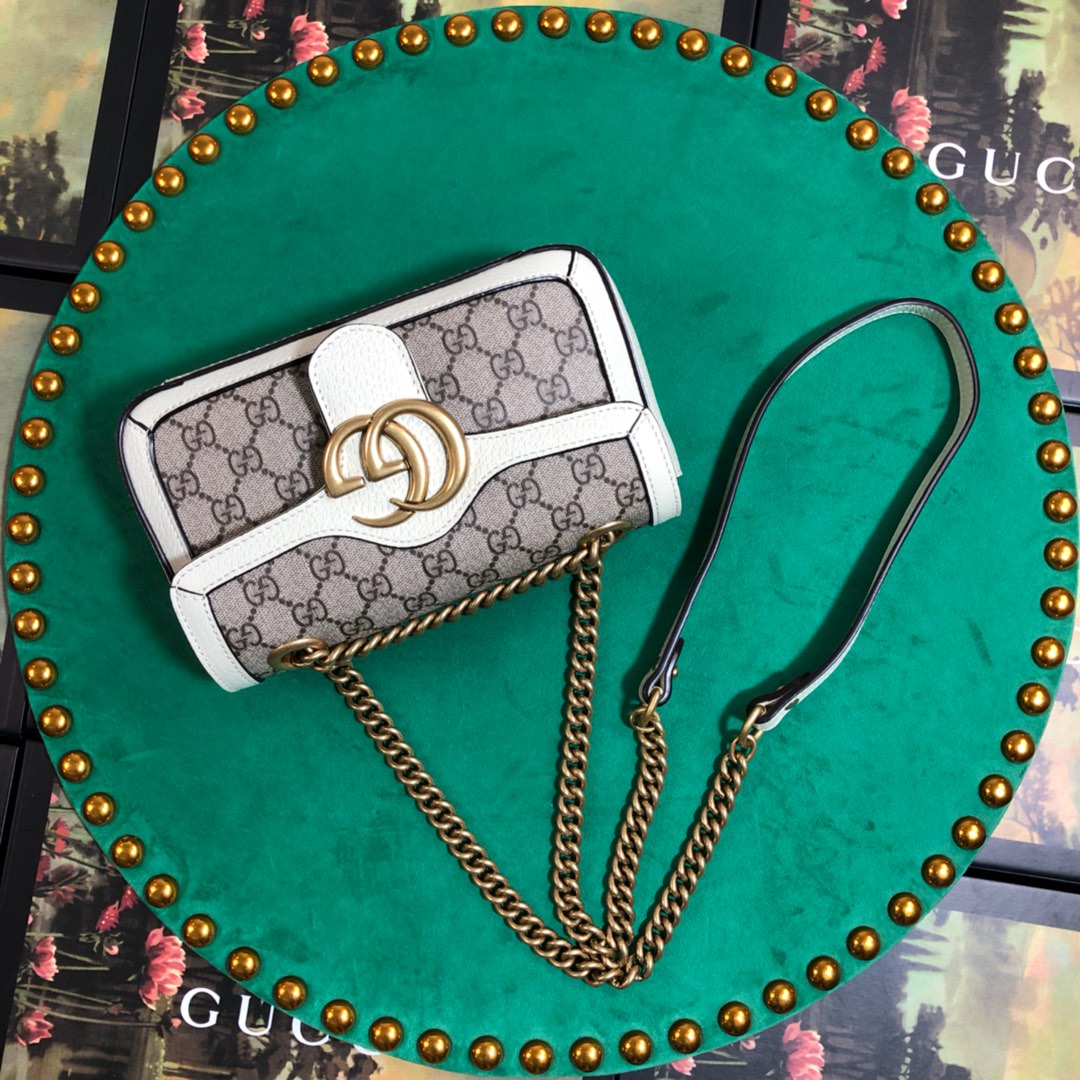 Gucci Classic Monogram Canvas Crossbody Shoulder Bag with White Leather Trim