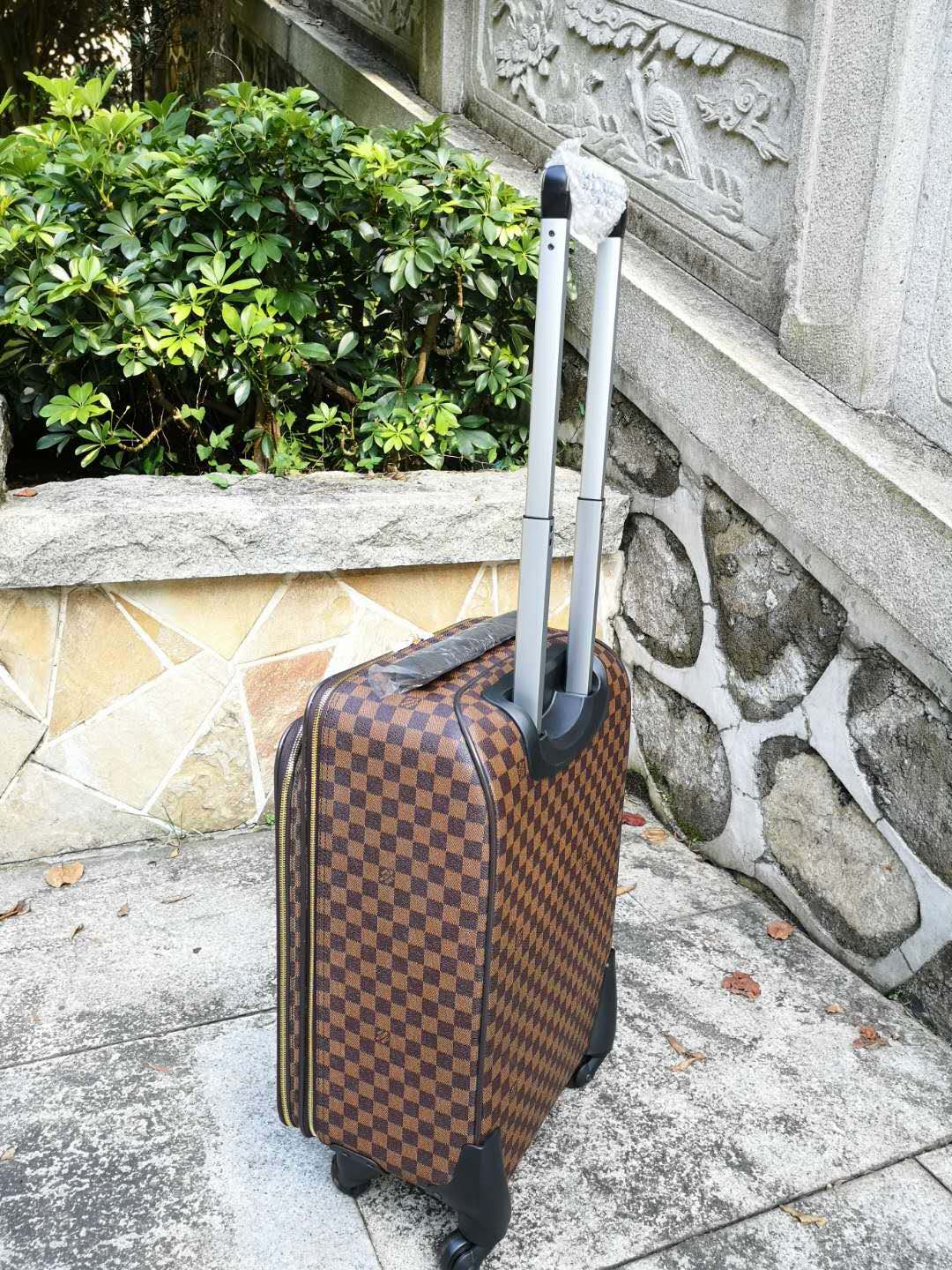 Brown Checkered Pattern Rolling Luggage Set 2-Piece Travel Suitcases