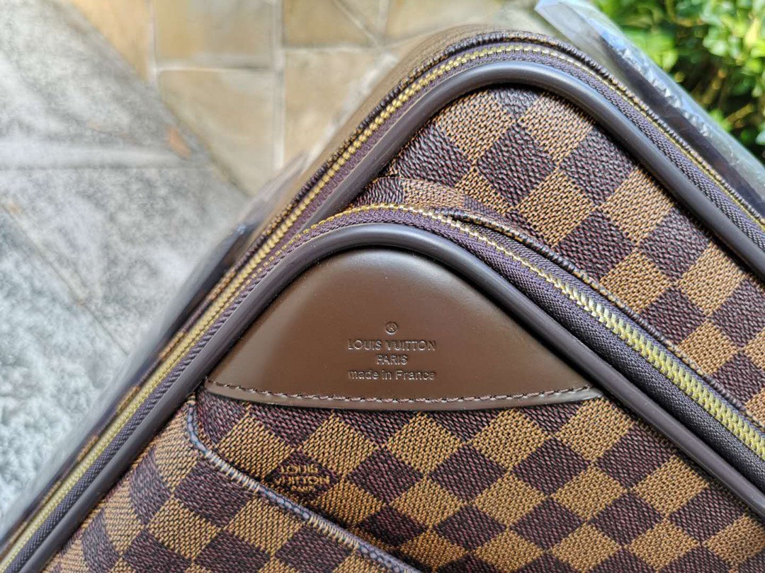Brown Checkered Pattern Rolling Luggage Set 2-Piece Travel Suitcases
