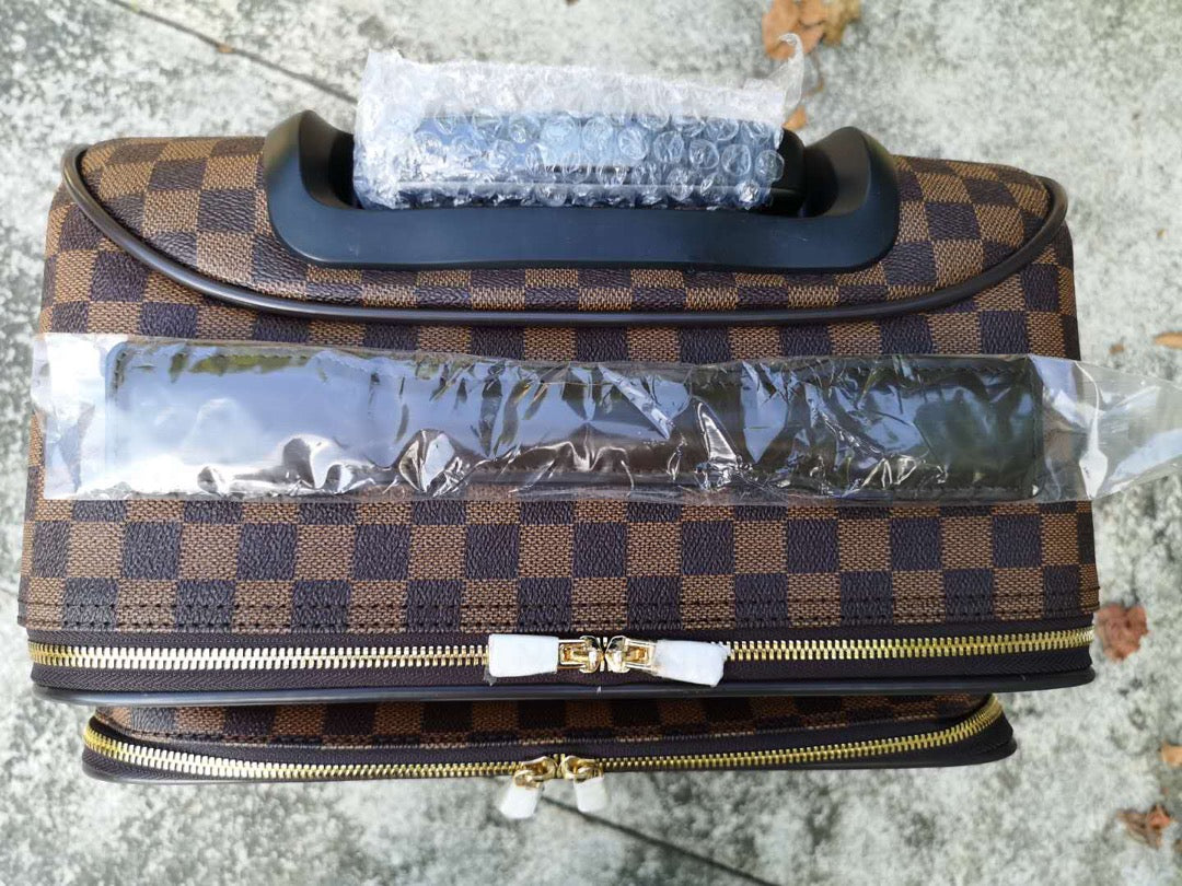 Brown Checkered Pattern Rolling Luggage Set 2-Piece Travel Suitcases
