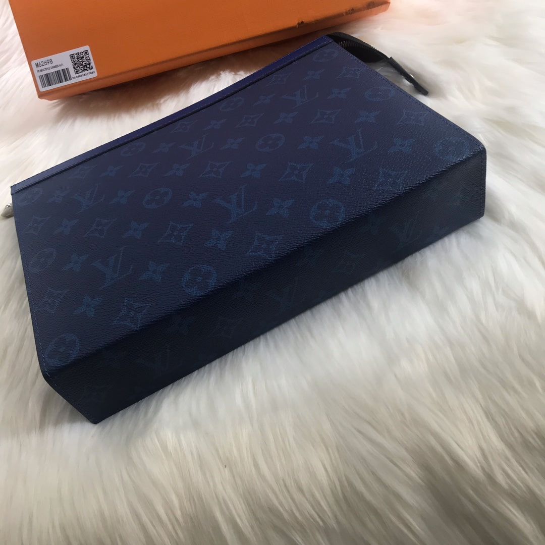 Louis Vuitton Navy Blue Monogram Embossed Leather Zippered Clutch Pouch