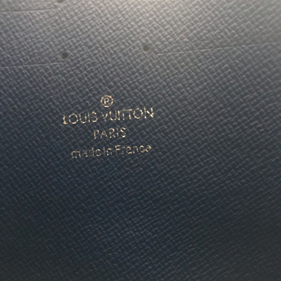 Louis Vuitton Navy Blue Monogram Embossed Leather Zippered Clutch Pouch