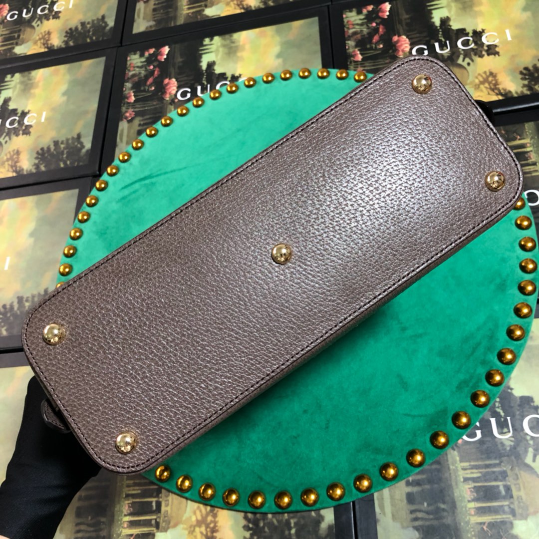 Gucci Classic Monogram Canvas Handbag with Horsebit Detail and Red Print