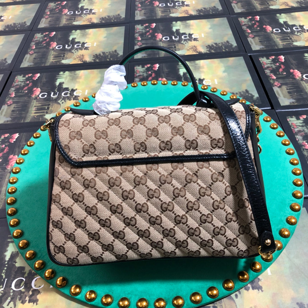 Gucci Classic Monogram Canvas Flap Shoulder Bag with Top Handle