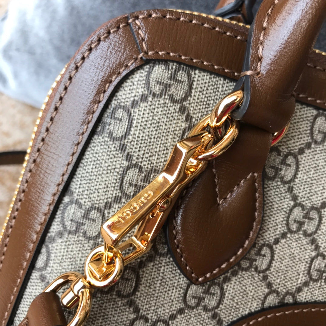 Gucci Horsebit 1955 GG Supreme Small Top Handle Bag - Brown Leather