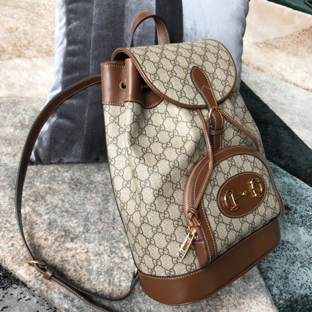Gucci Vintage Monogram Canvas Backpack with Brown Leather Trim
