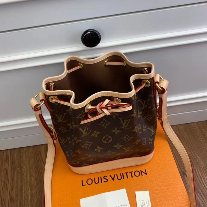 Louis Vuitton Classic Brown Monogram Canvas Drawstring Bucket Crossbody Bag