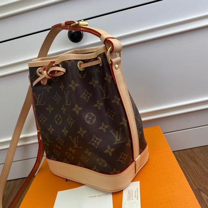 Louis Vuitton Classic Brown Monogram Canvas Drawstring Bucket Crossbody Bag