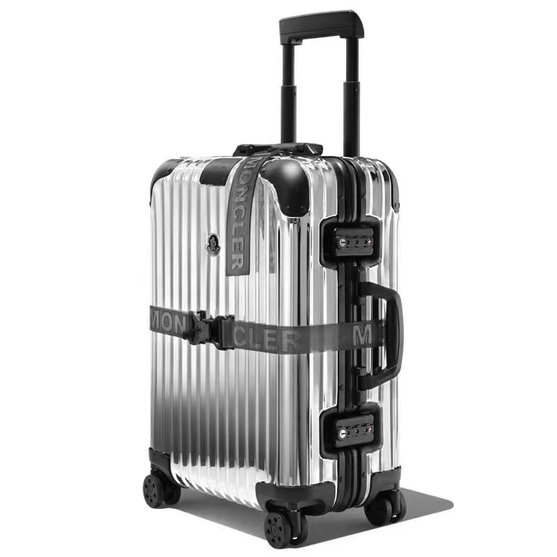 Metallic Silver Ribbed Carry-On Luggage with Spinner Wheels