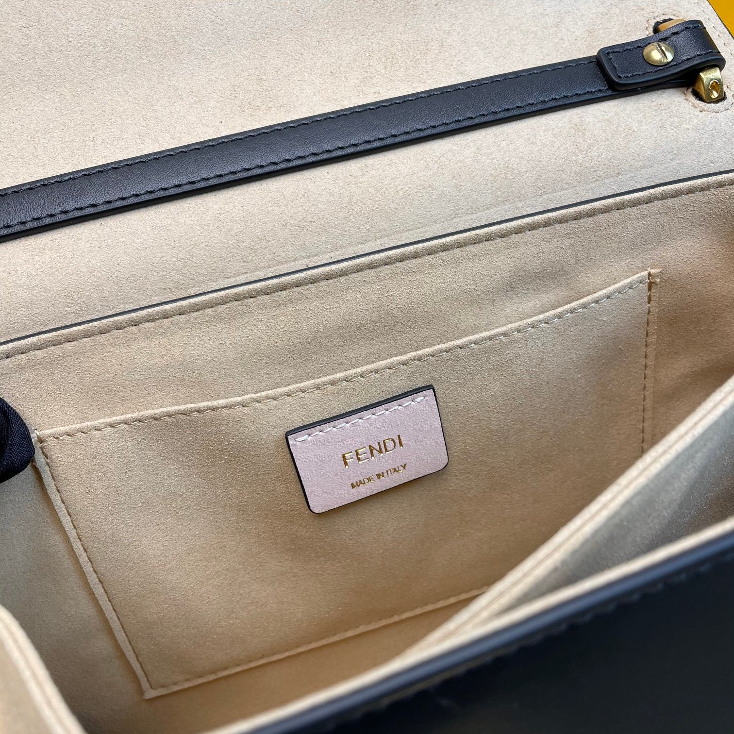 Fendi Kan I Shoulder Bag FF Logo Black Leather Handbag