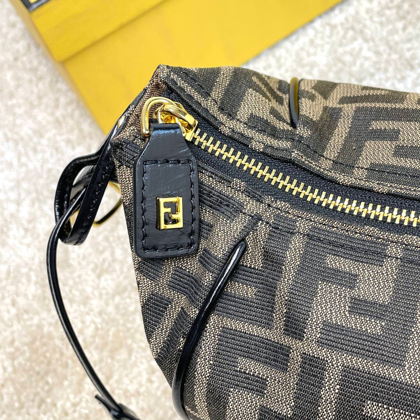 Fendi Small By The Way Boston Bag - Brown FF Monogram Canvas with Black Leather Trim