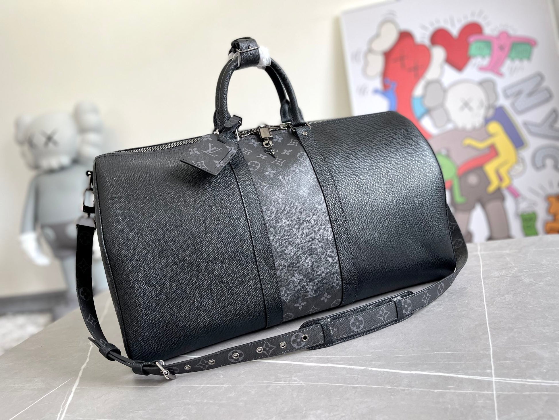 Louis Vuitton Black Monogram Embossed Leather Weekender Travel Duffle Bag