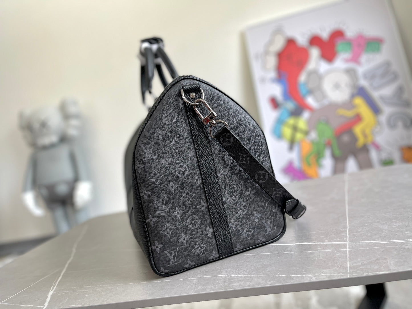Louis Vuitton Black Monogram Embossed Leather Weekender Travel Duffle Bag
