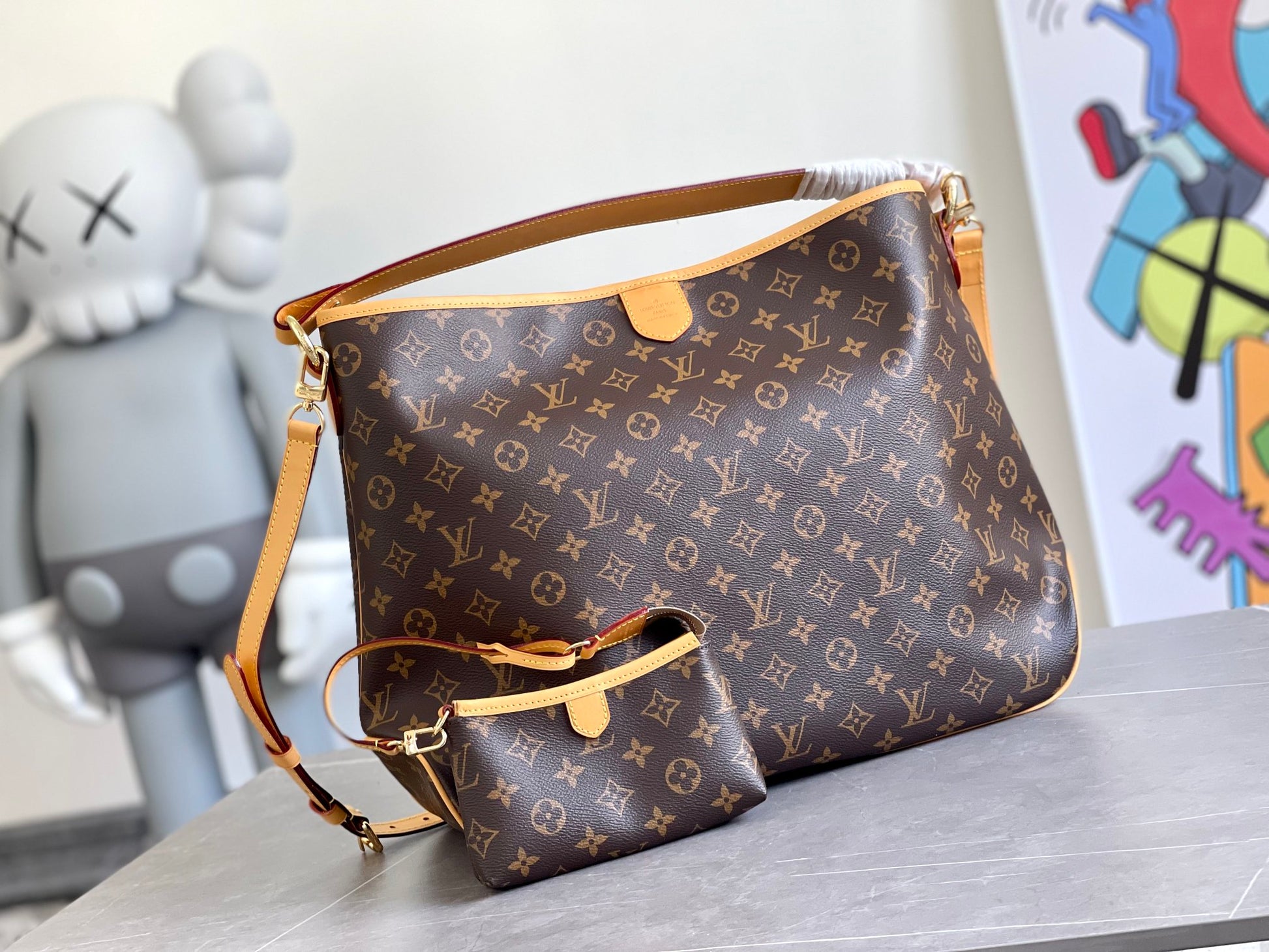 Louis Vuitton Classic Brown Monogram Hobo Shoulder Bag with Matching Pouch Set