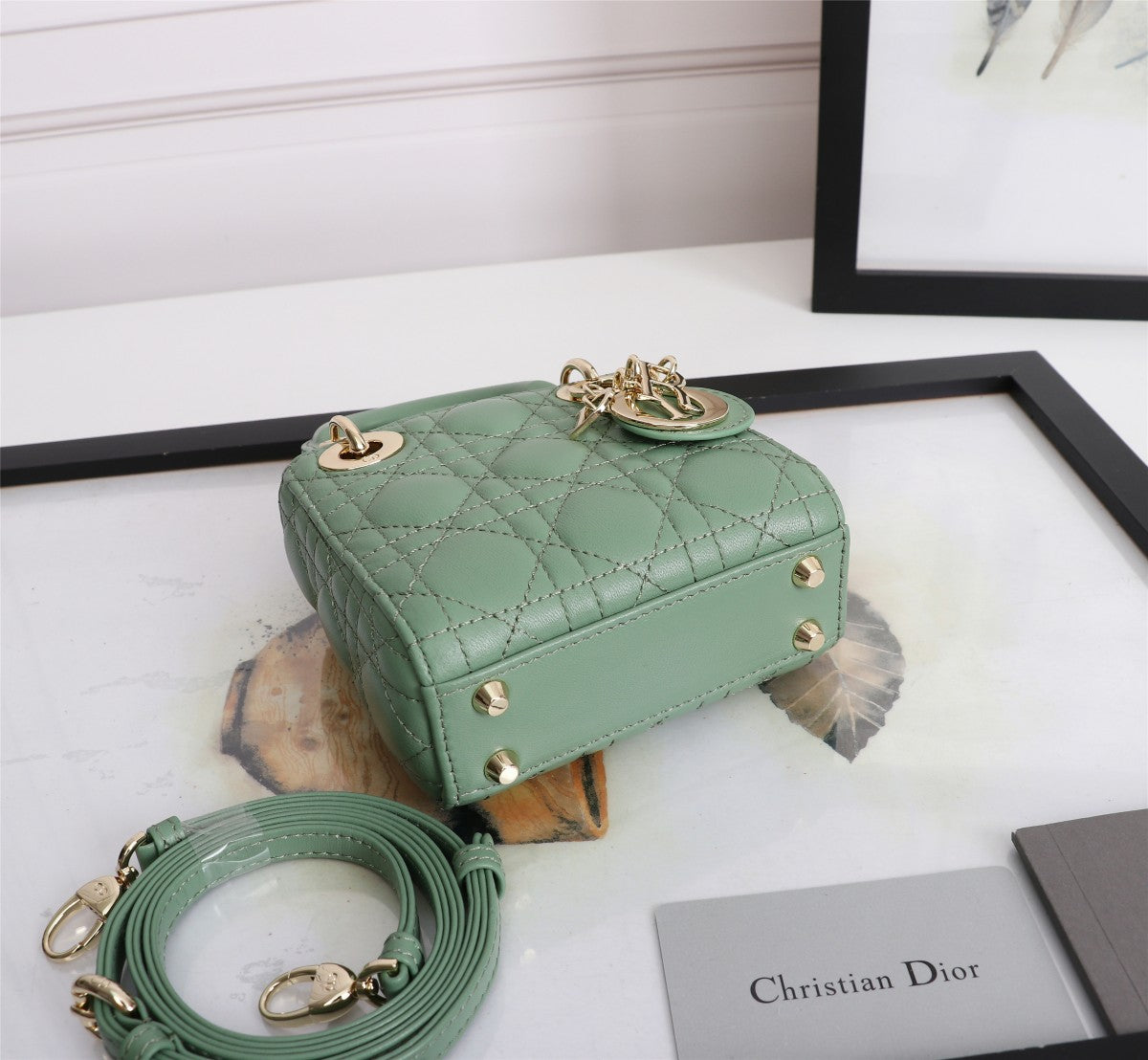 Lady Dior Mini Bag - Mint Green Cannage Lambskin Handbag with Gold-Tone Charms