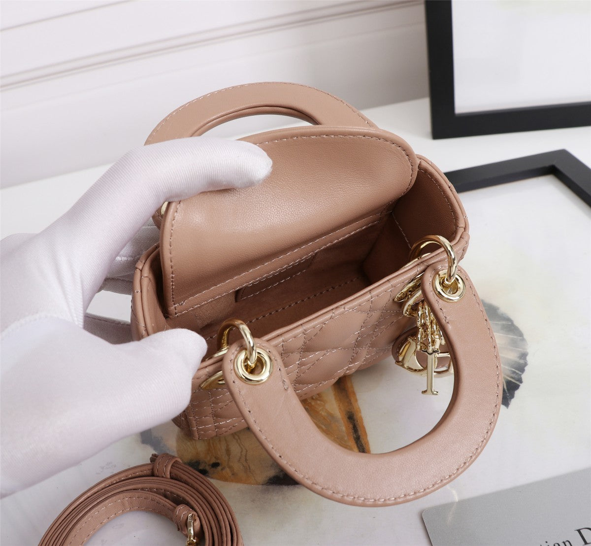 Christian Dior Lady Dior Micro Bag in Blush Cannage Lambskin