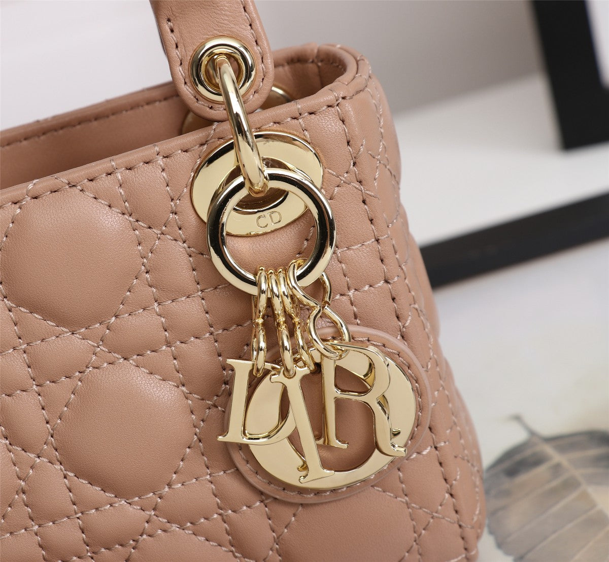 Dior Classic Beige Quilted Leather Mini Handbag with Crossbody Strap