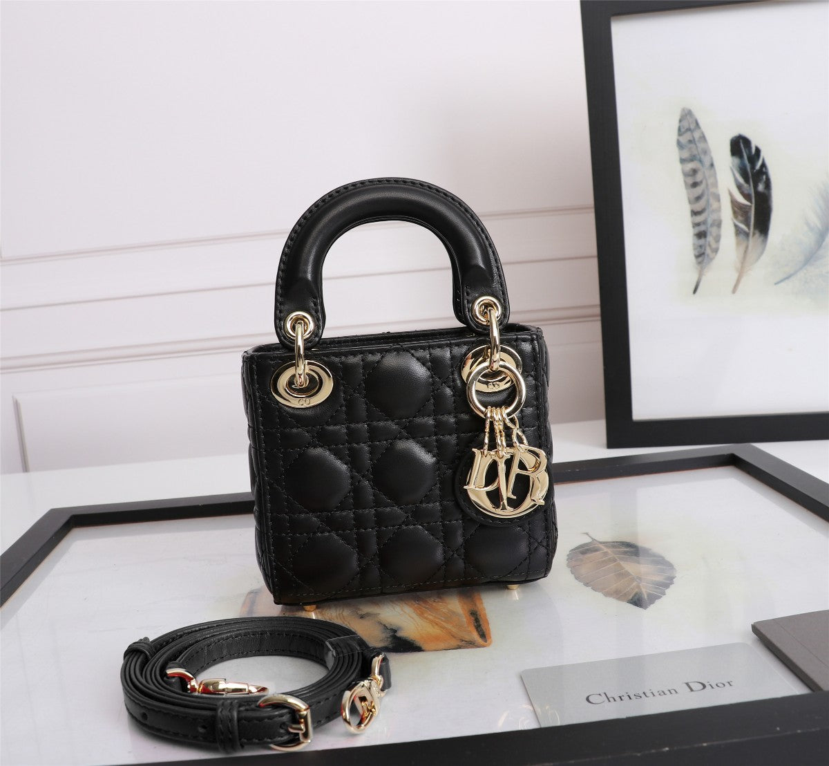 Dior Black Quilted Leather Mini Top Handle Handbag with Gold Hardware