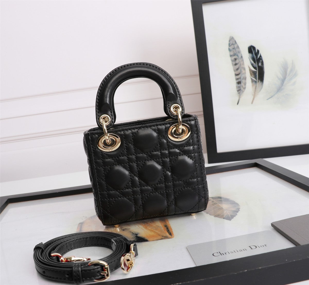 Dior Black Quilted Leather Mini Top Handle Handbag with Gold Hardware