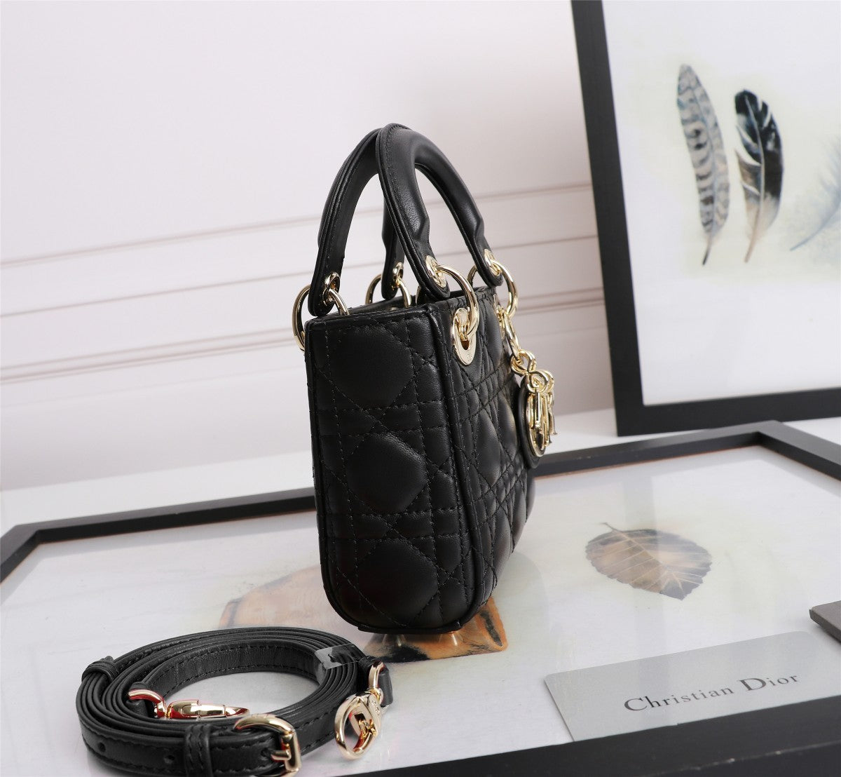 Dior Black Quilted Leather Mini Top Handle Handbag with Gold Hardware