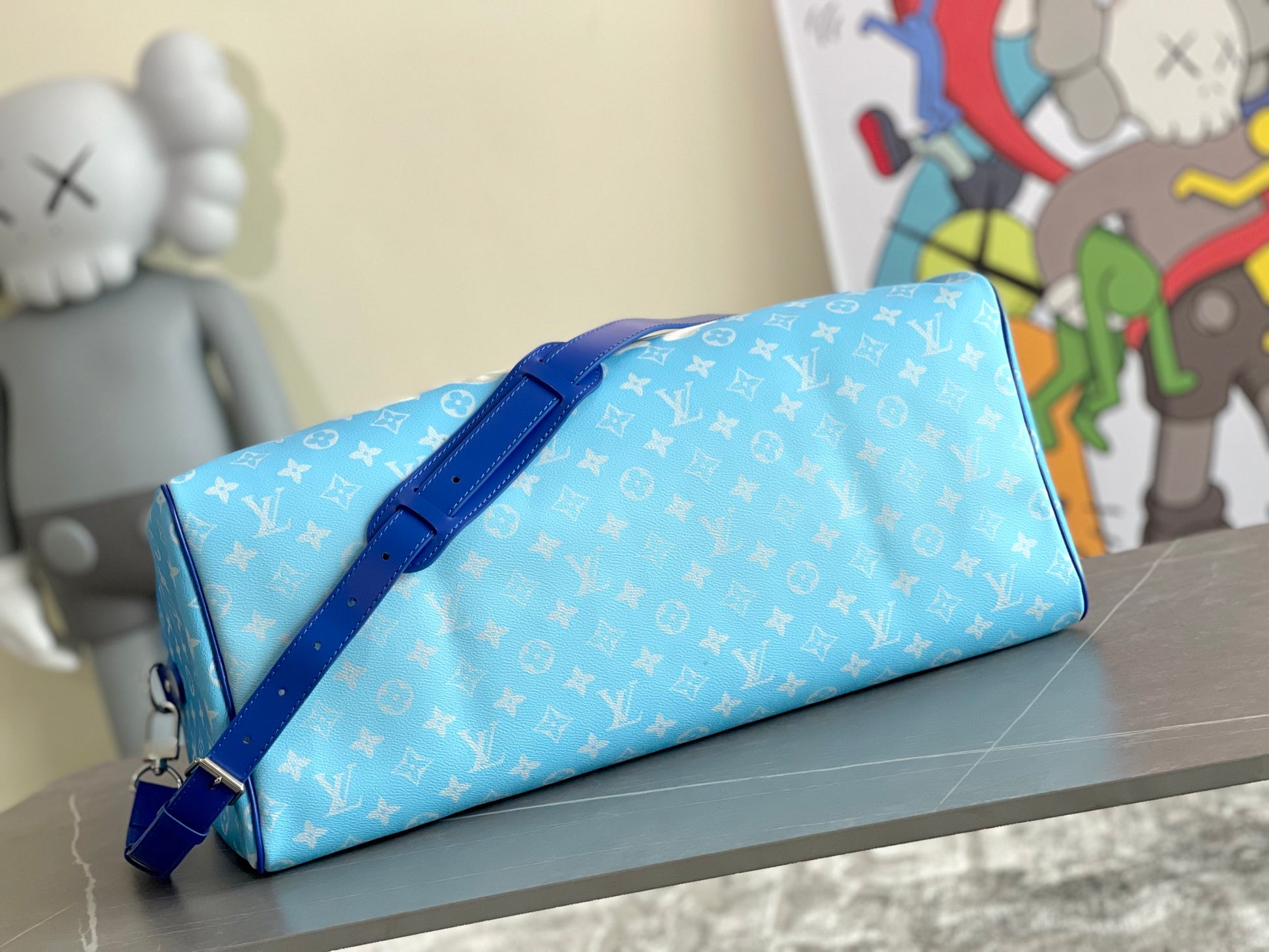 Louis Vuitton Blue Gradient Sky Cloud Monogram Print Travel Duffle Bag