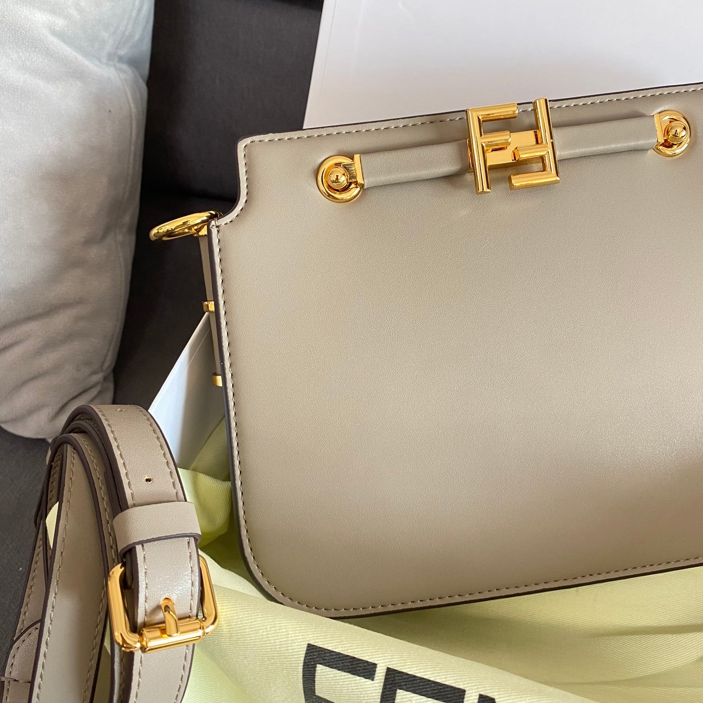 Fendi Touch Leather Shoulder Bag in Dove Grey