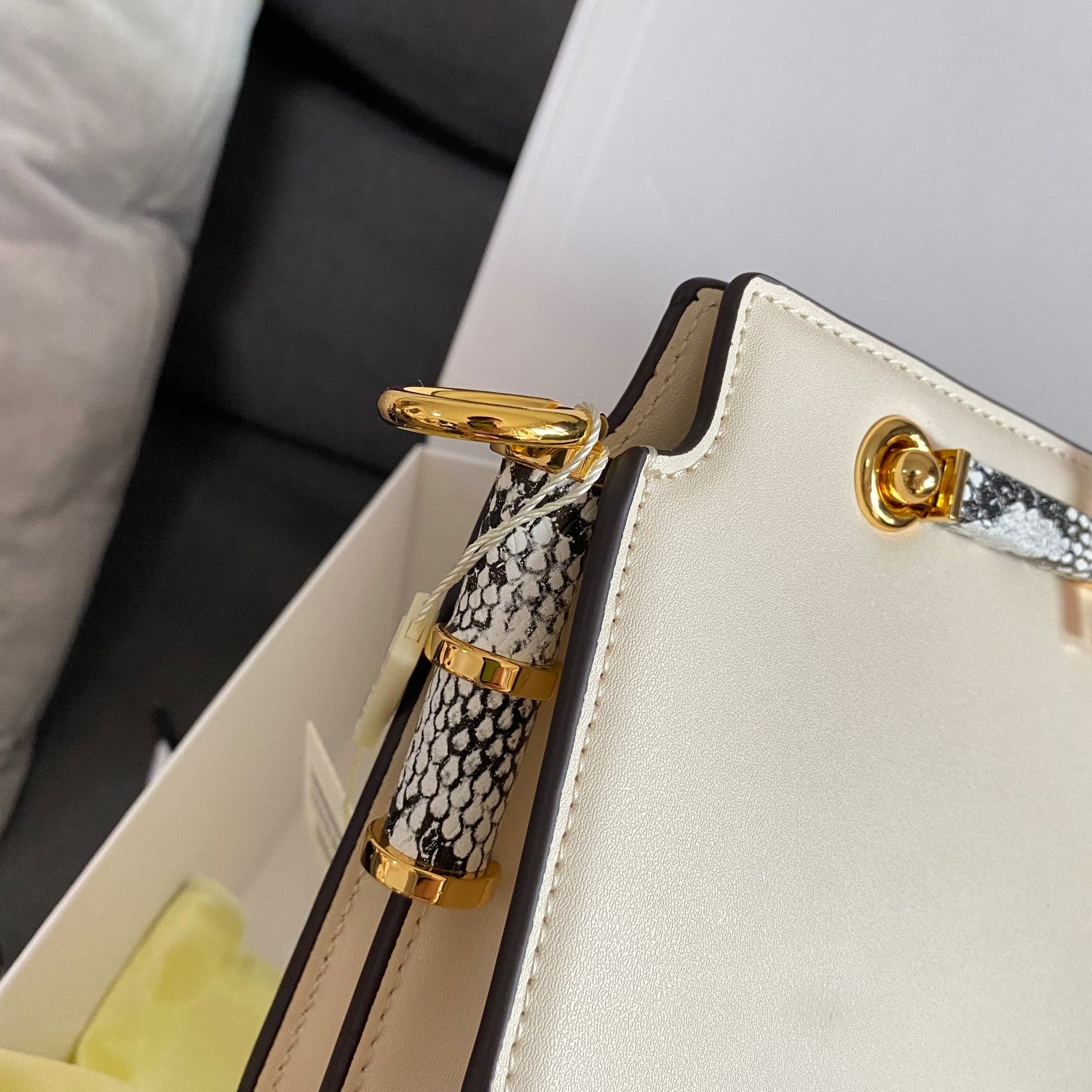 Fendi Kan U White Leather Shoulder Bag with Python-Effect Detail