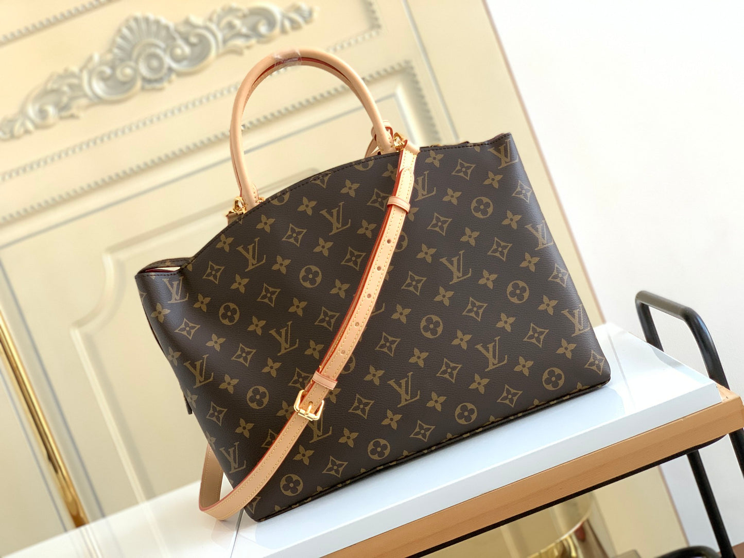 Louis Vuitton Classic Brown Monogram Print Satchel Bag with Shoulder Strap