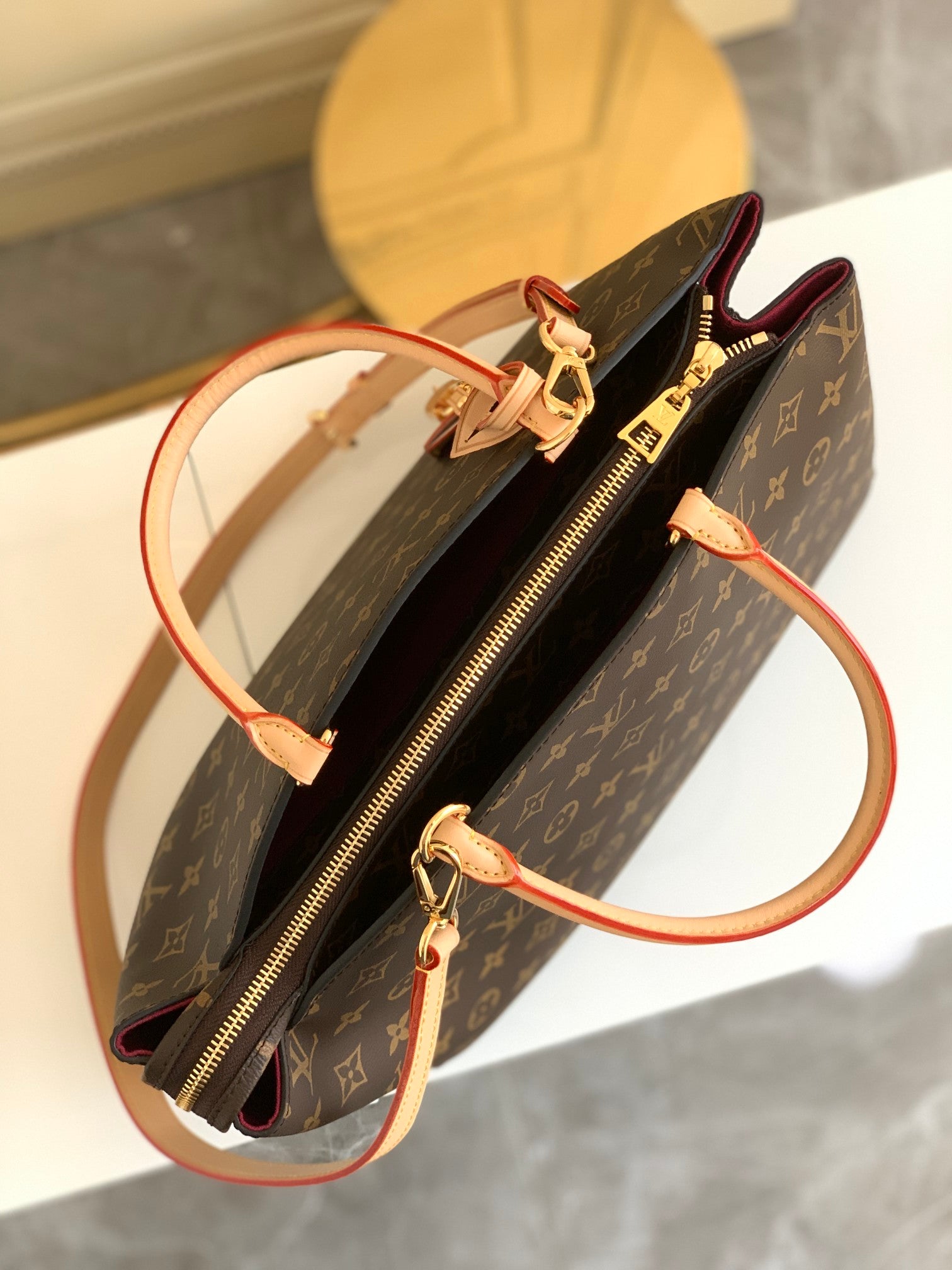 Louis Vuitton Classic Brown Monogram Print Satchel Bag with Shoulder Strap