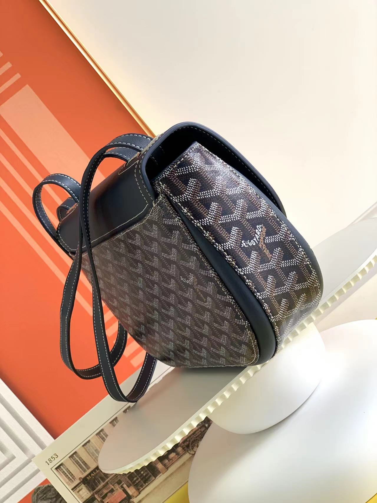 Gogy Classic Navy Blue Chevron Pattern Flap Crossbody Bag with Silver Clasp