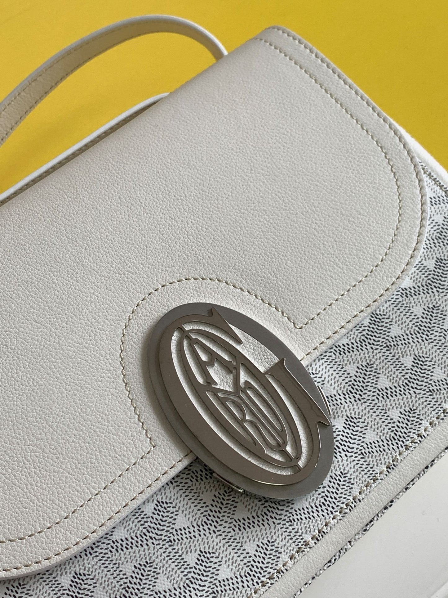 Gogy Elegant White Leather and Grey Patterned Crossbody Shoulder Bag