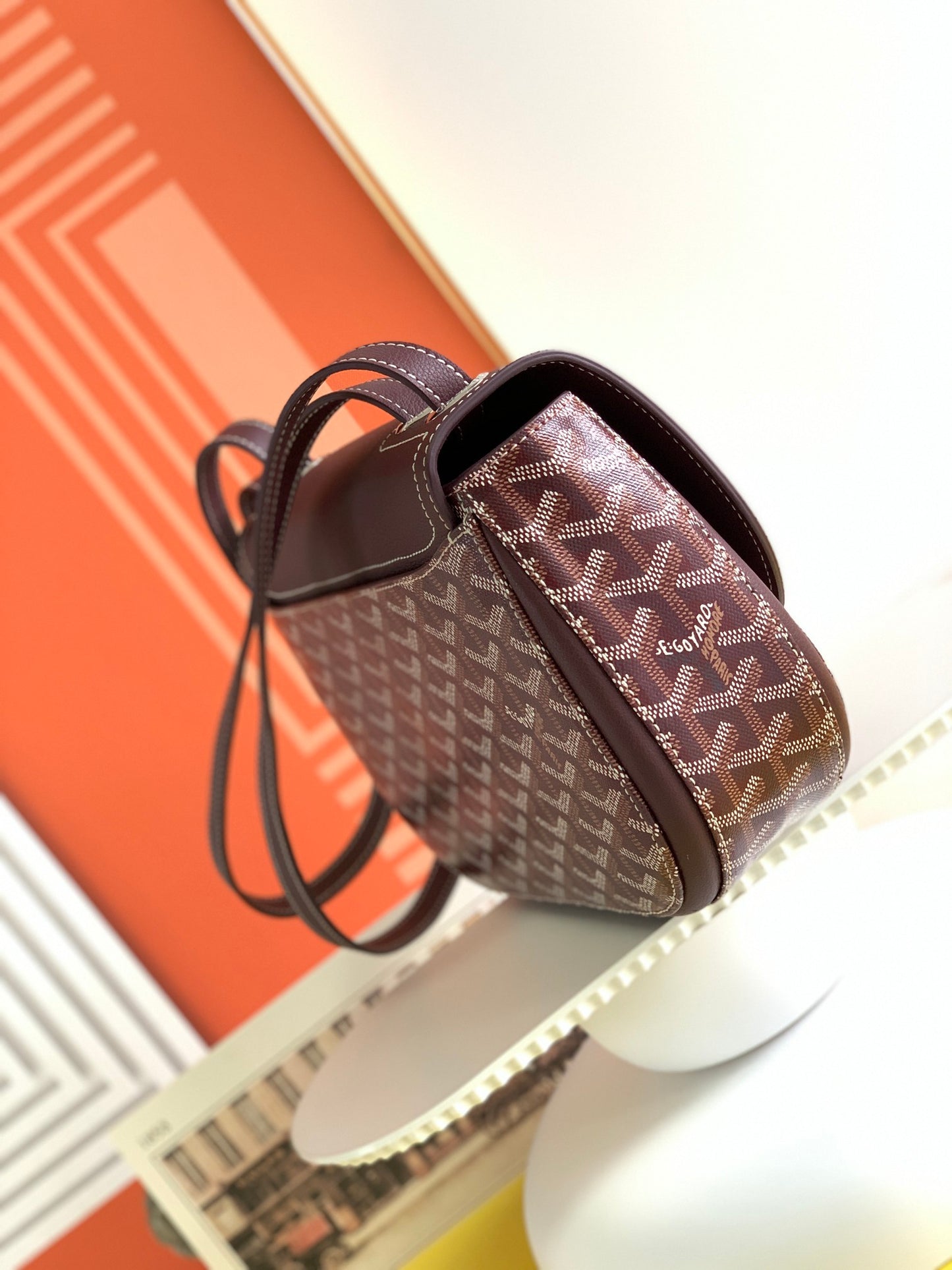 Gogy Burgundy Chevron Pattern Leather Shoulder Bag with Silver Oval Clasp